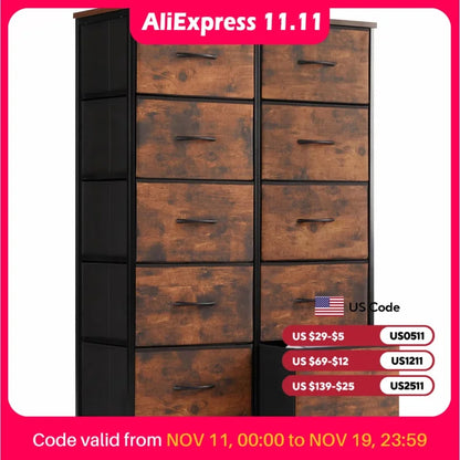 10 Fabric Drawers Wardrobe Steel Frame Closet Storage