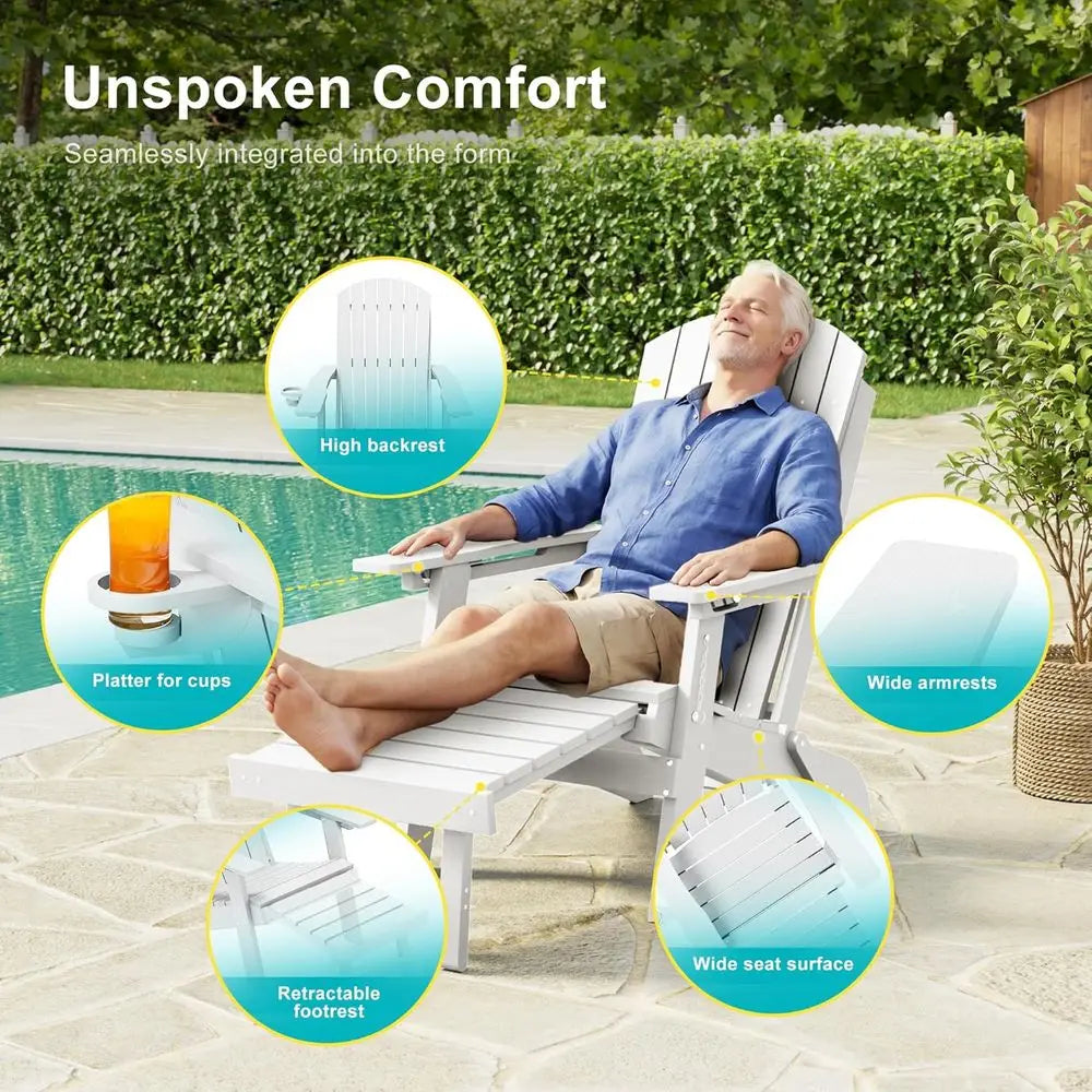 Adjustable Folding Adirondack Chair Set/ Retractable Ottoman