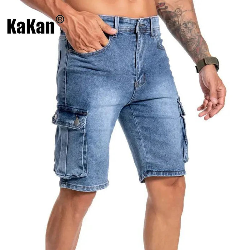 Mens Multi Pocket Micro Elastic Jeans Casual