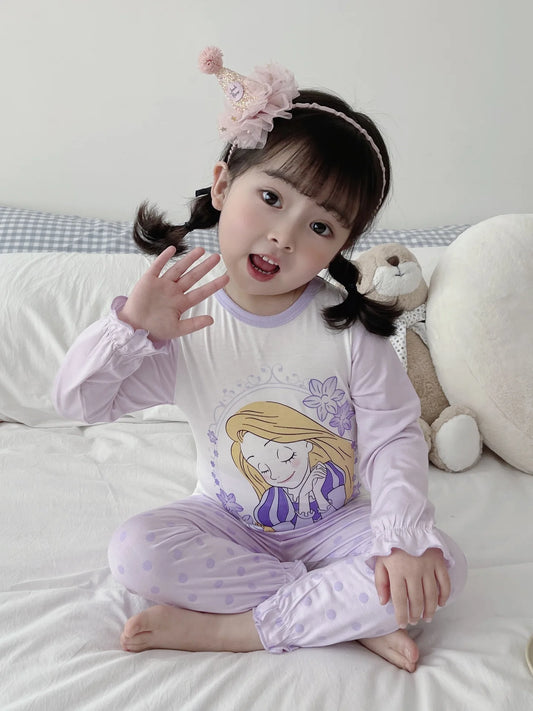 2 Pcs Girls Rapunzel Sleepwear Cartoon Pajamas