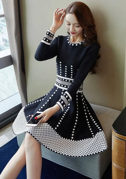 Fashion Long Sleeve Midi Dresses Women Elegant