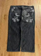 Retro Washed Spliced Denim High Brand Jeans