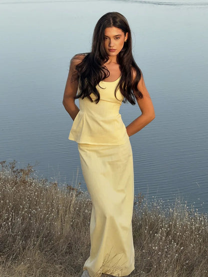 2 Pcs Cotton Strap Long Skirt Set Thin Belt