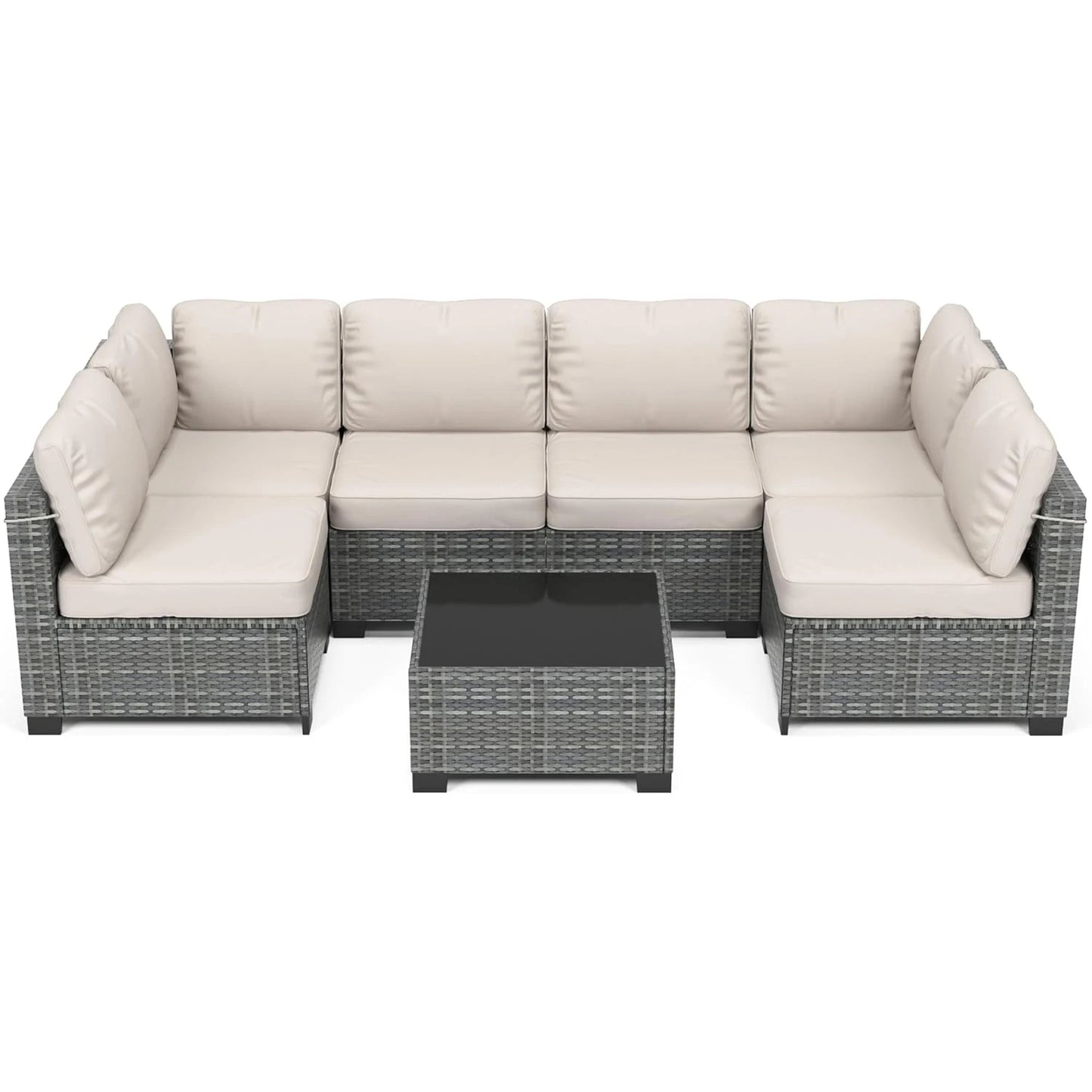 7-Piece Rattan Wicker Sectional Modular Sofa Set