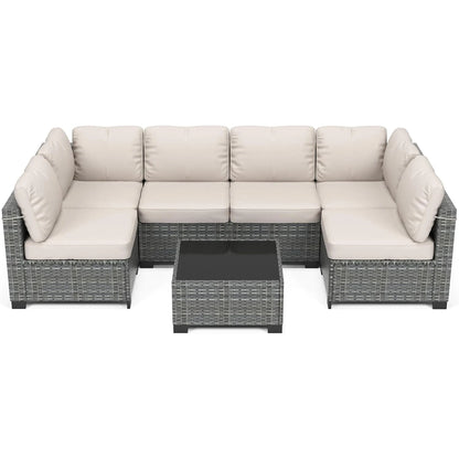 7-Piece Rattan Wicker Sectional Modular Sofa Set
