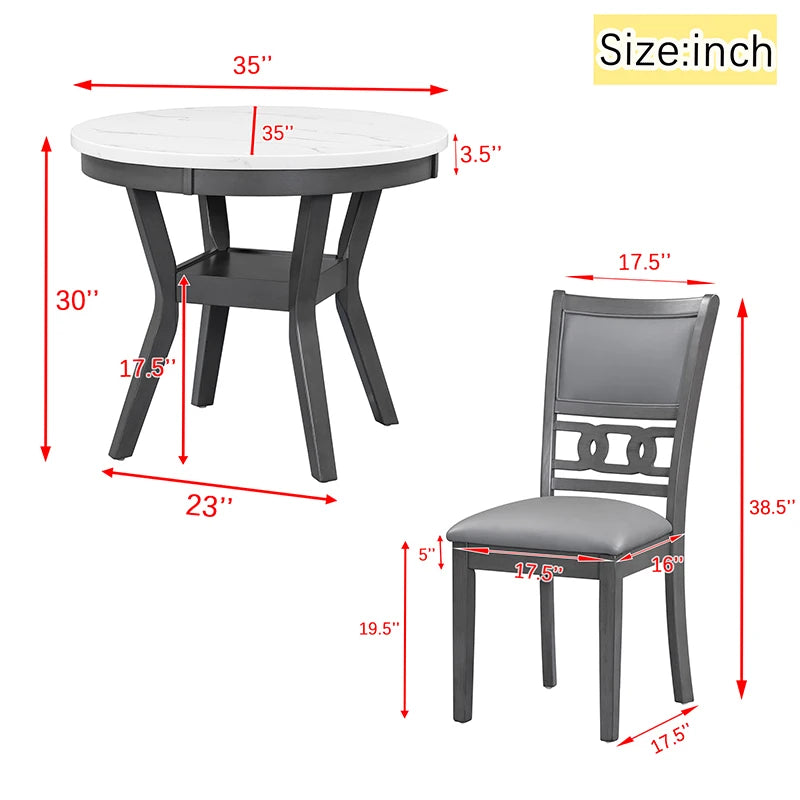 5-Piece Round Dining Table PU-leather Chairs