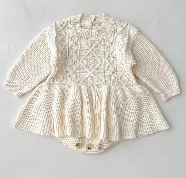 Baby Girls Knitted Bodysuit Long Sleeve Ruffled