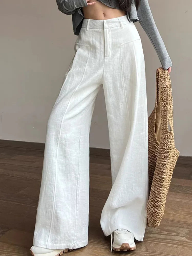 White Pants For Women Cotton Formal High Waist