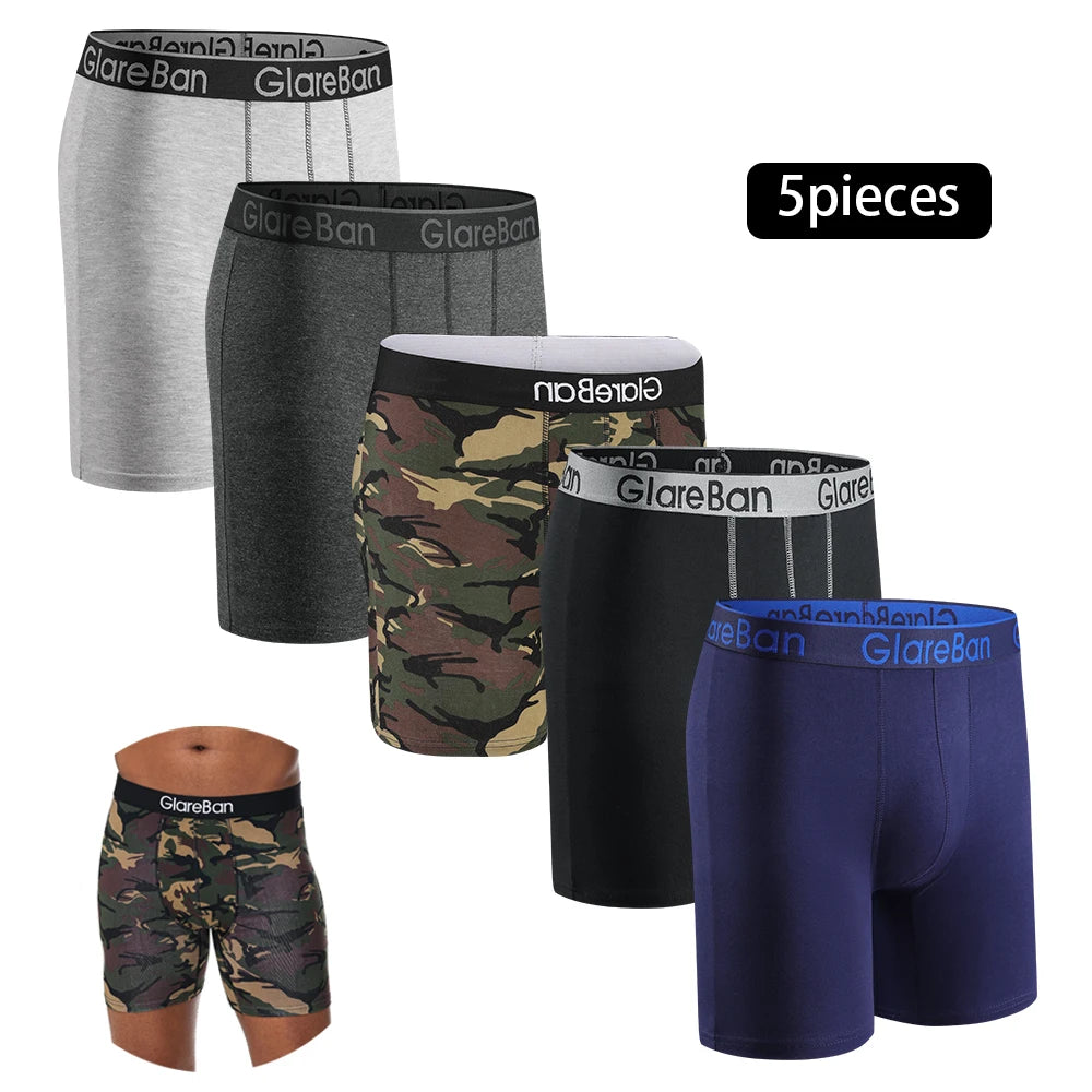 5pc Mid-Long Cotton Brand Boxer Shorts Men