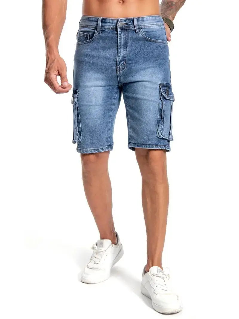 Mens Multi Pocket Micro Elastic Jeans Casual
