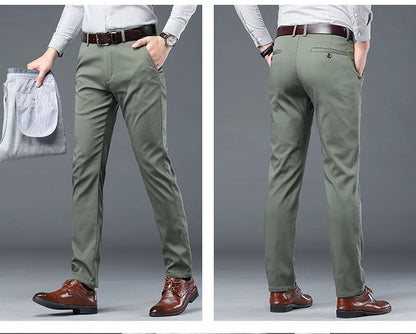 Gray Green Trousers Men Fleece Casual Pants