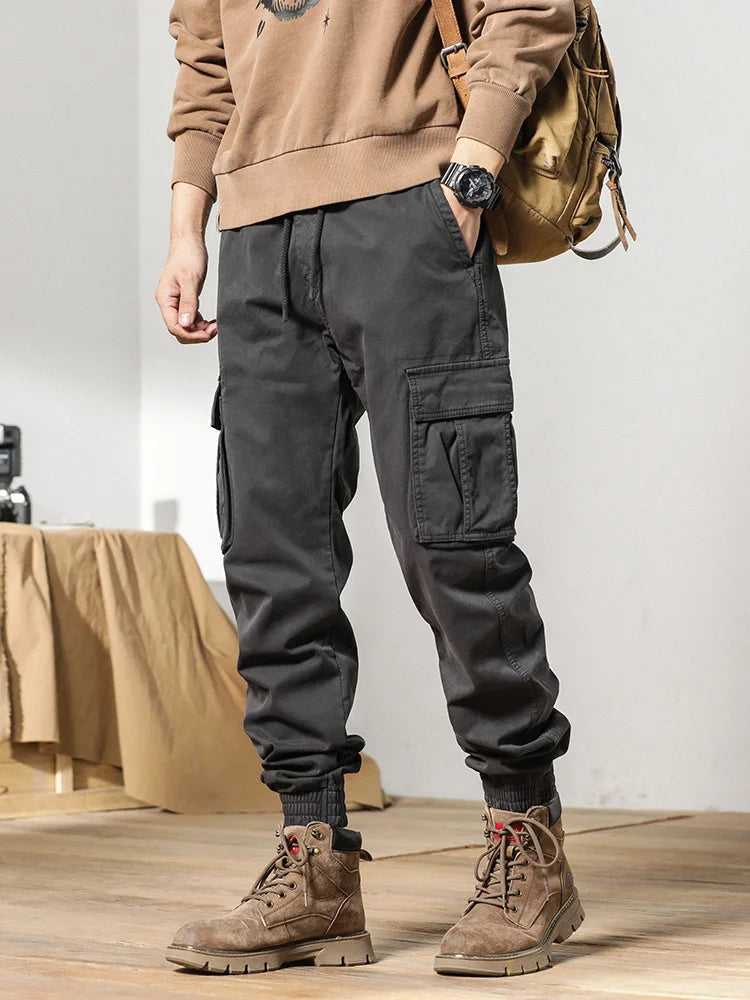 Cargo Pants Men Multi-Pockets Drawstring Fleece Liner
