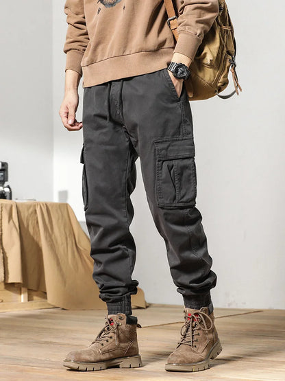 Cargo Pants Men Multi-Pockets Drawstring Fleece Liner