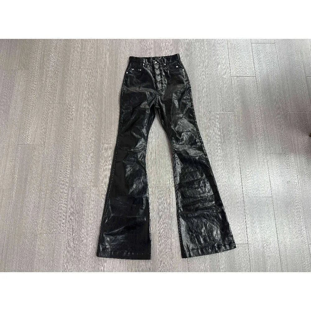 Men's Dark Coated Glossy Leather Black Jeans