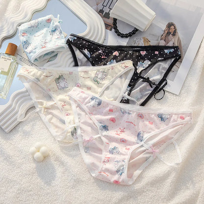 4Pcs Teen Girls Middle Waist Briefs Panties Cartoon