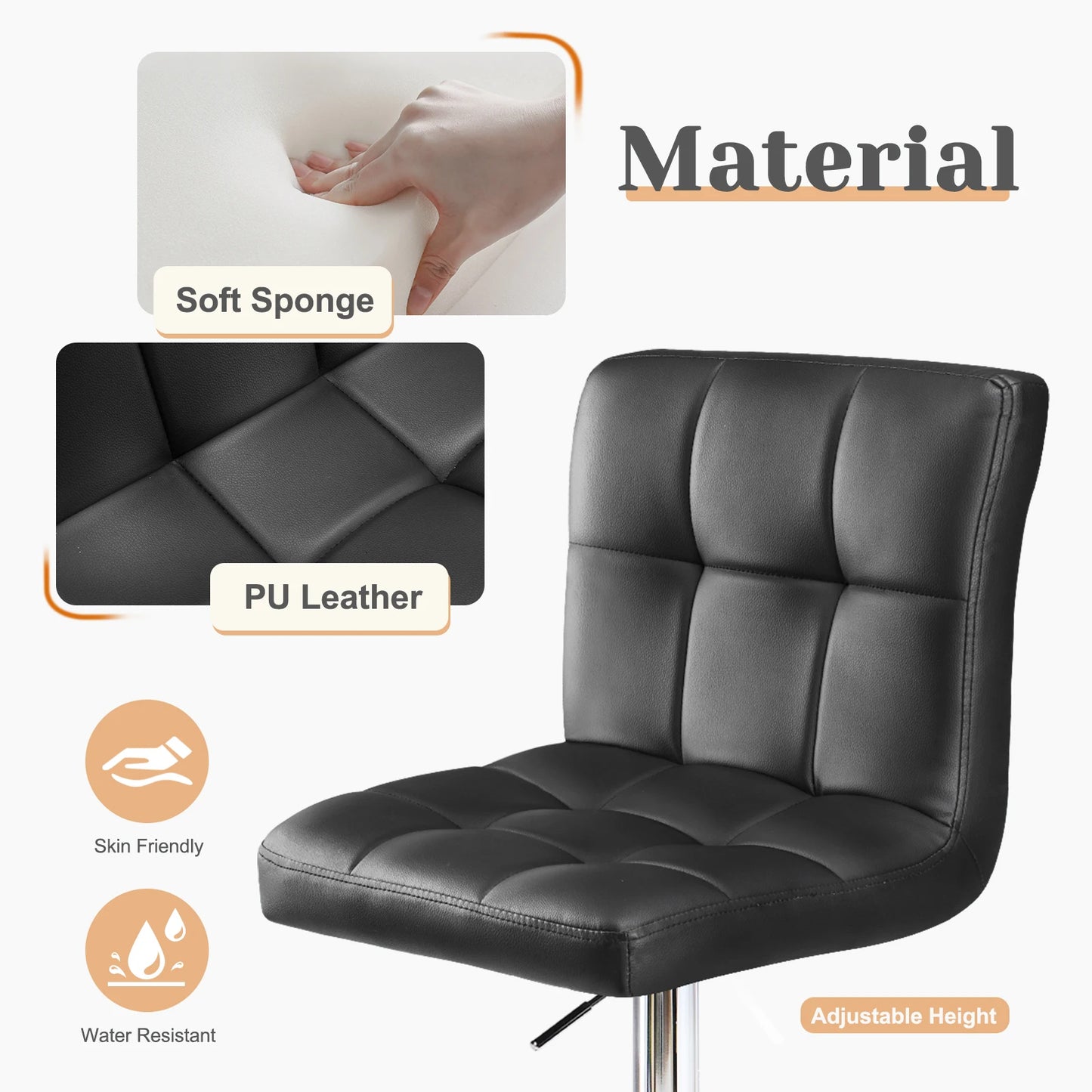 2 PU Leather Bar Stools Upholstered Counter Height