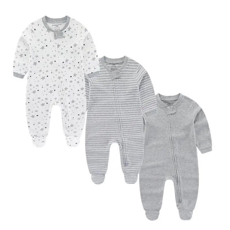 3 Pcs Solid Zipper Baby Rompers 100%Cotton