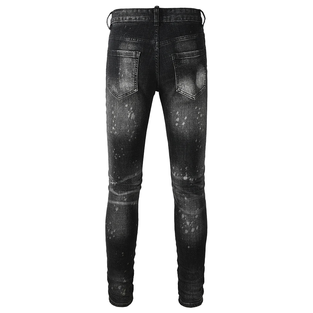 Men Ripped Distressed Black Slim Tapered Jeans