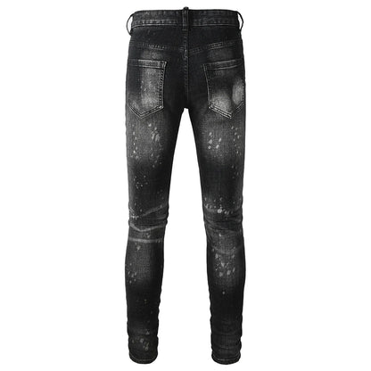 Men Ripped Distressed Black Slim Tapered Jeans