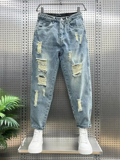 Men's Jeans Torn Broken Ripped Cowboy Pants