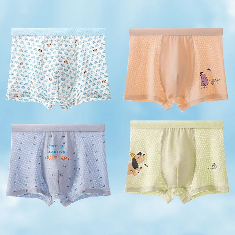 4 Pcs Mesh Breathable Antibacterial Cute Boys Briefs