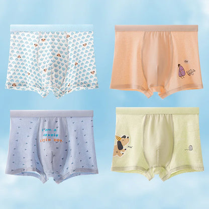 4 Pcs Mesh Breathable Antibacterial Cute Boys Briefs