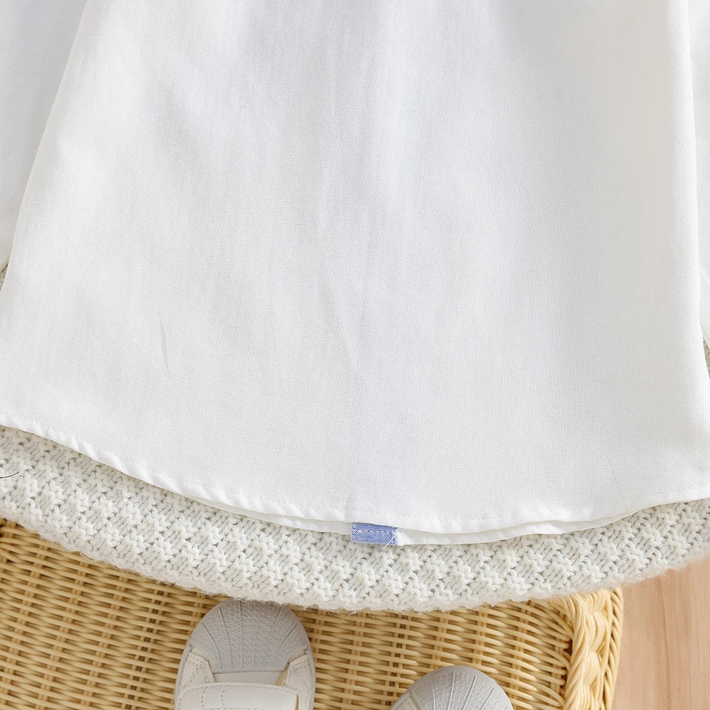 Boys' White Long Sleeve Shirt Embroidery Casual