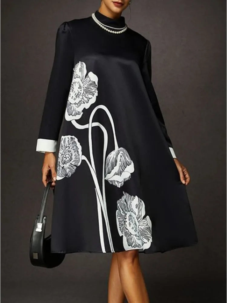 Floral Print Women's Black Party Dresses