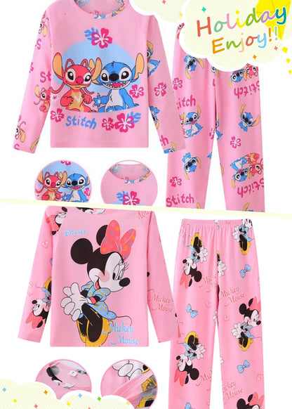 2 Pcs Boys/Girls Minnie Mickey Cartoon Longsleeved Pajamas