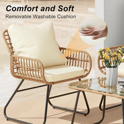 4-Piece Patio Furniture Set with Cushions & Tempered Glass Table