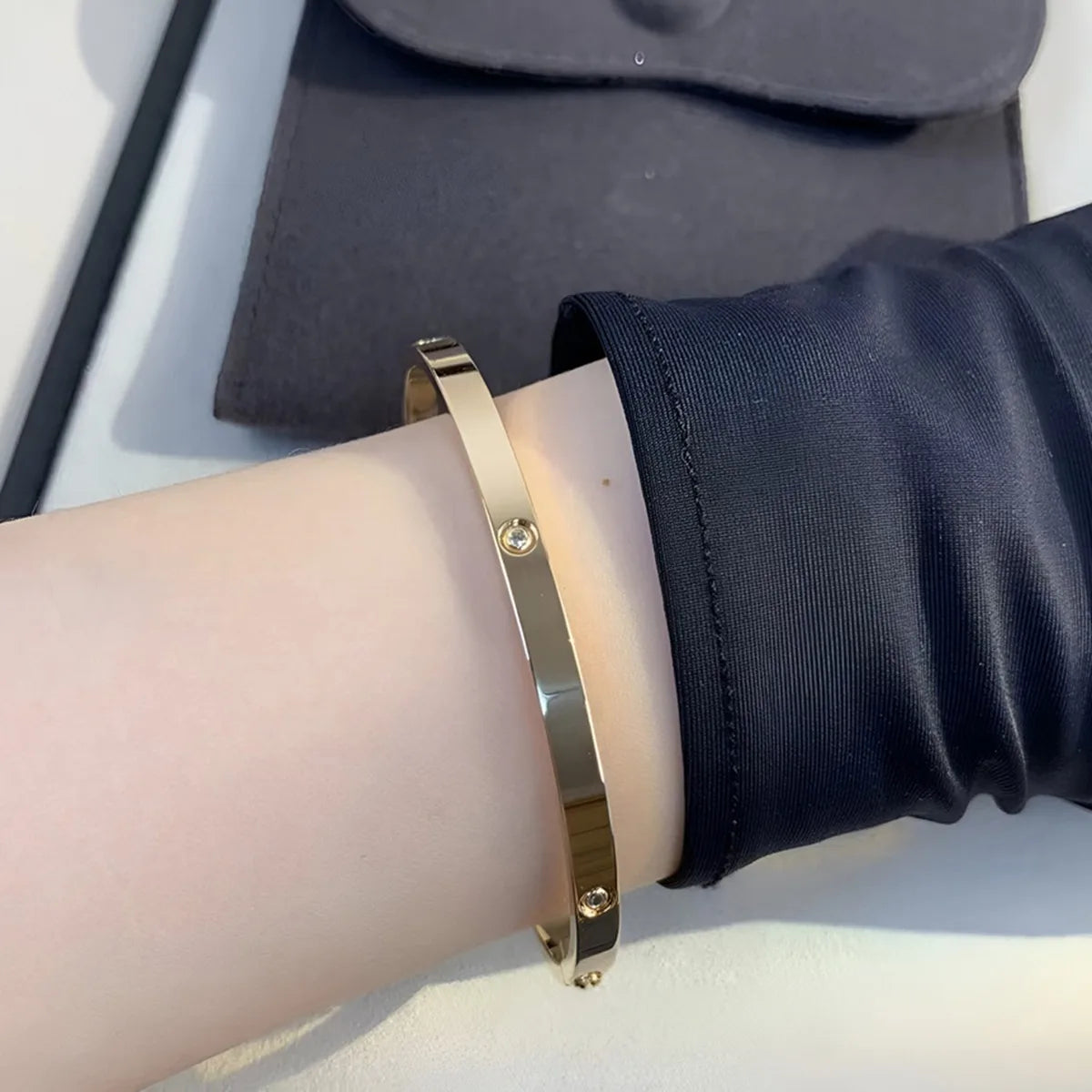 Diamond Cuff Women Bracelet Gold Tone