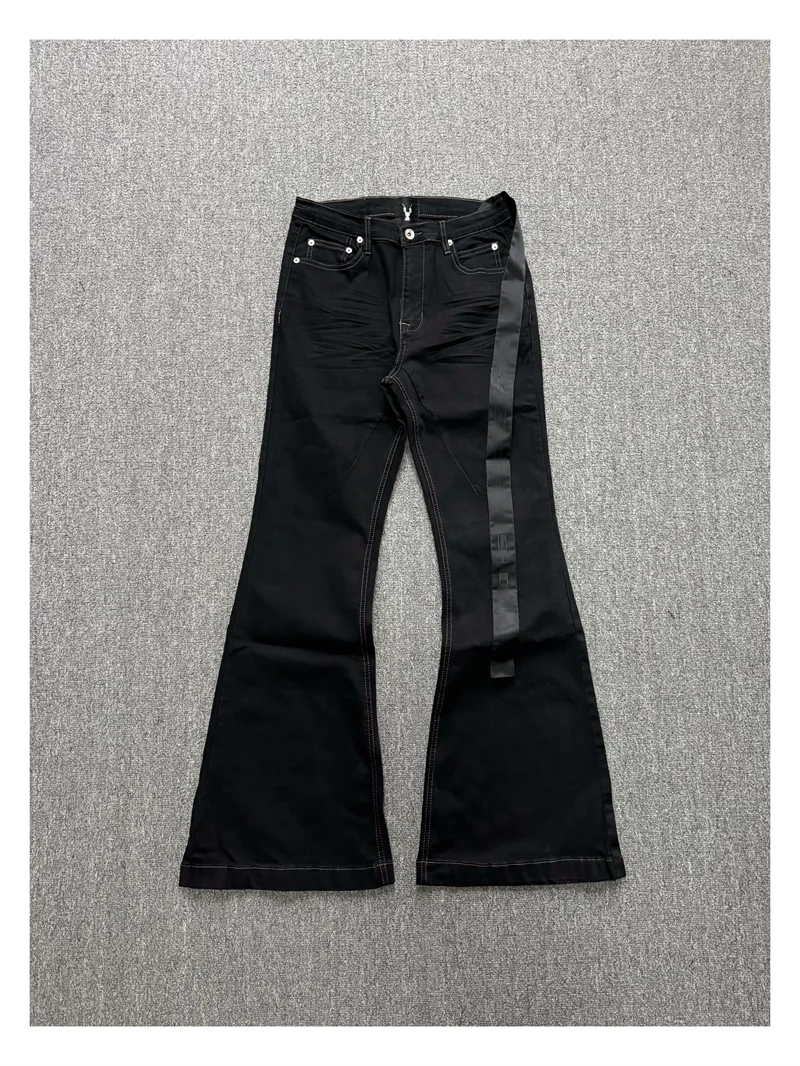 Basic Black Ribbon Loose Flared Casual Jeans