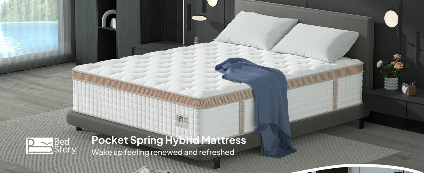 Full/King/Queen Size Mattress, Luxury Hybrid, Gel Memory Foam