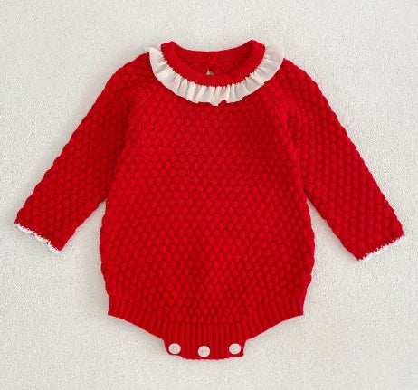 Baby Girls Knitting Romper Red Fashion