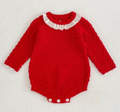 Baby Girls Knitting Romper Red Fashion