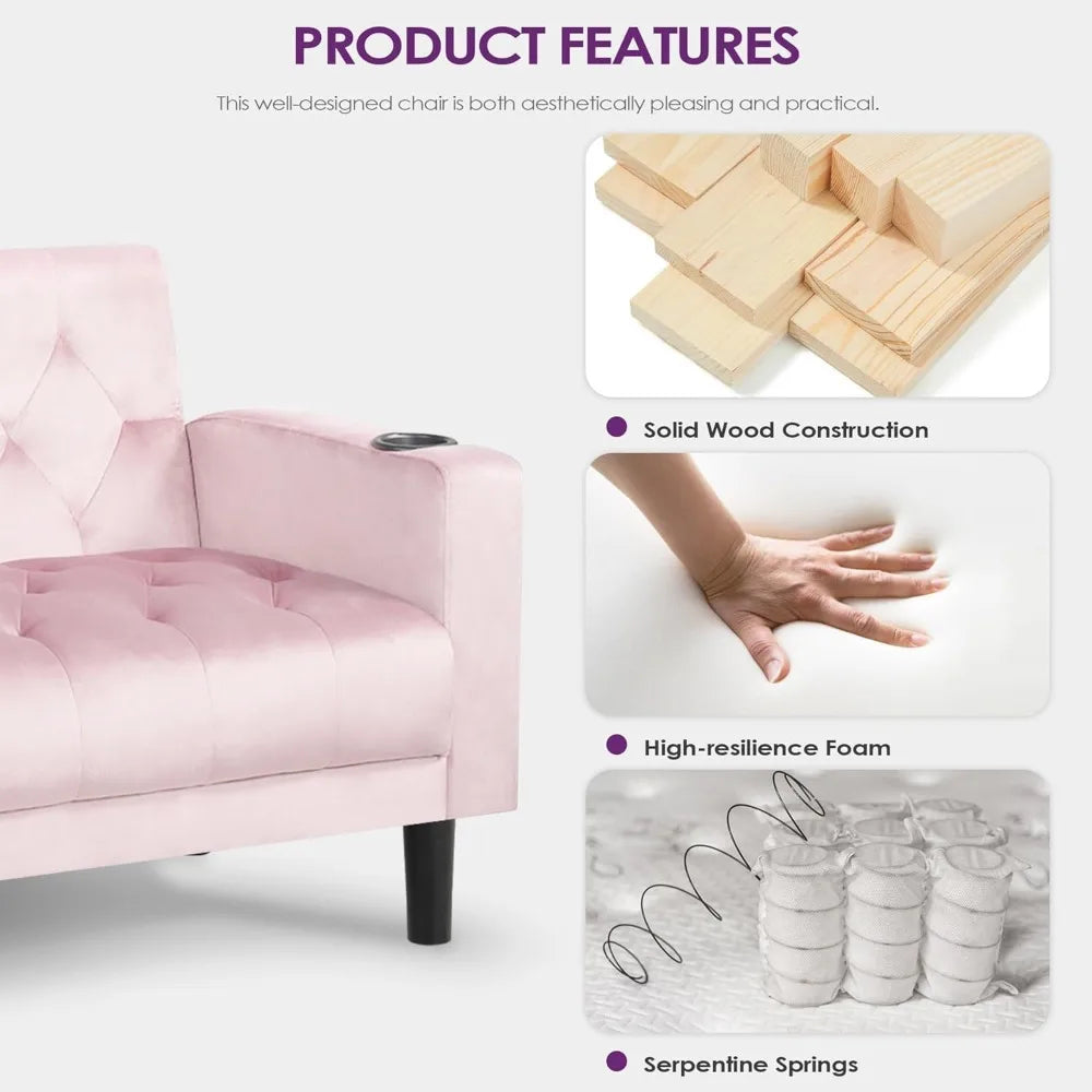 Mid-Century Modern Pink Velvet Loveseat Sofa Set