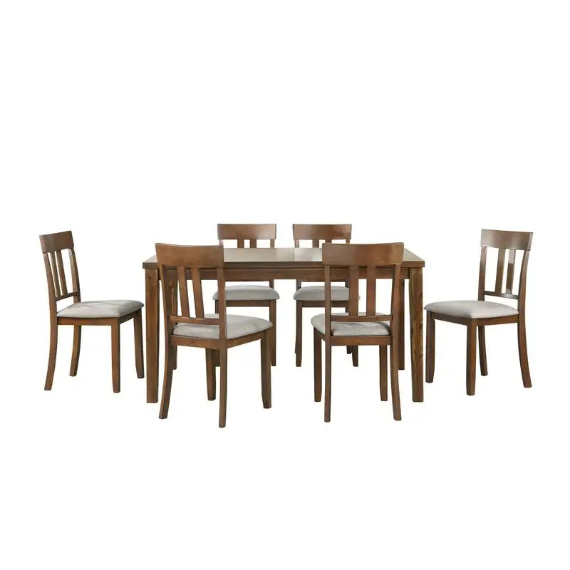 7-Piece Cherry Finish Table and 6 Upholstered Chairs Wooden