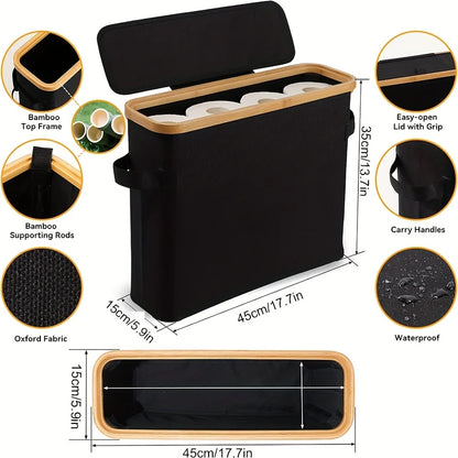 Bamboo toilet paper holder with lid organizer