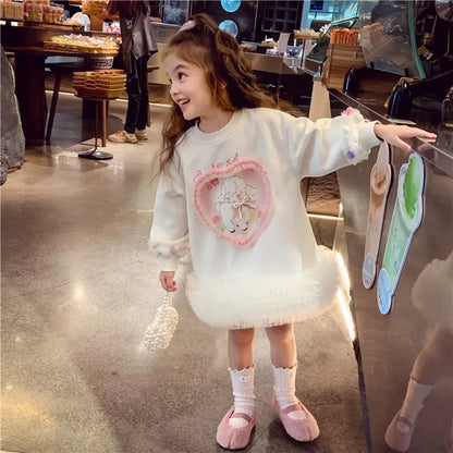 Girls' Casual Stylish Patchwork Tulle Hoodie Dresses