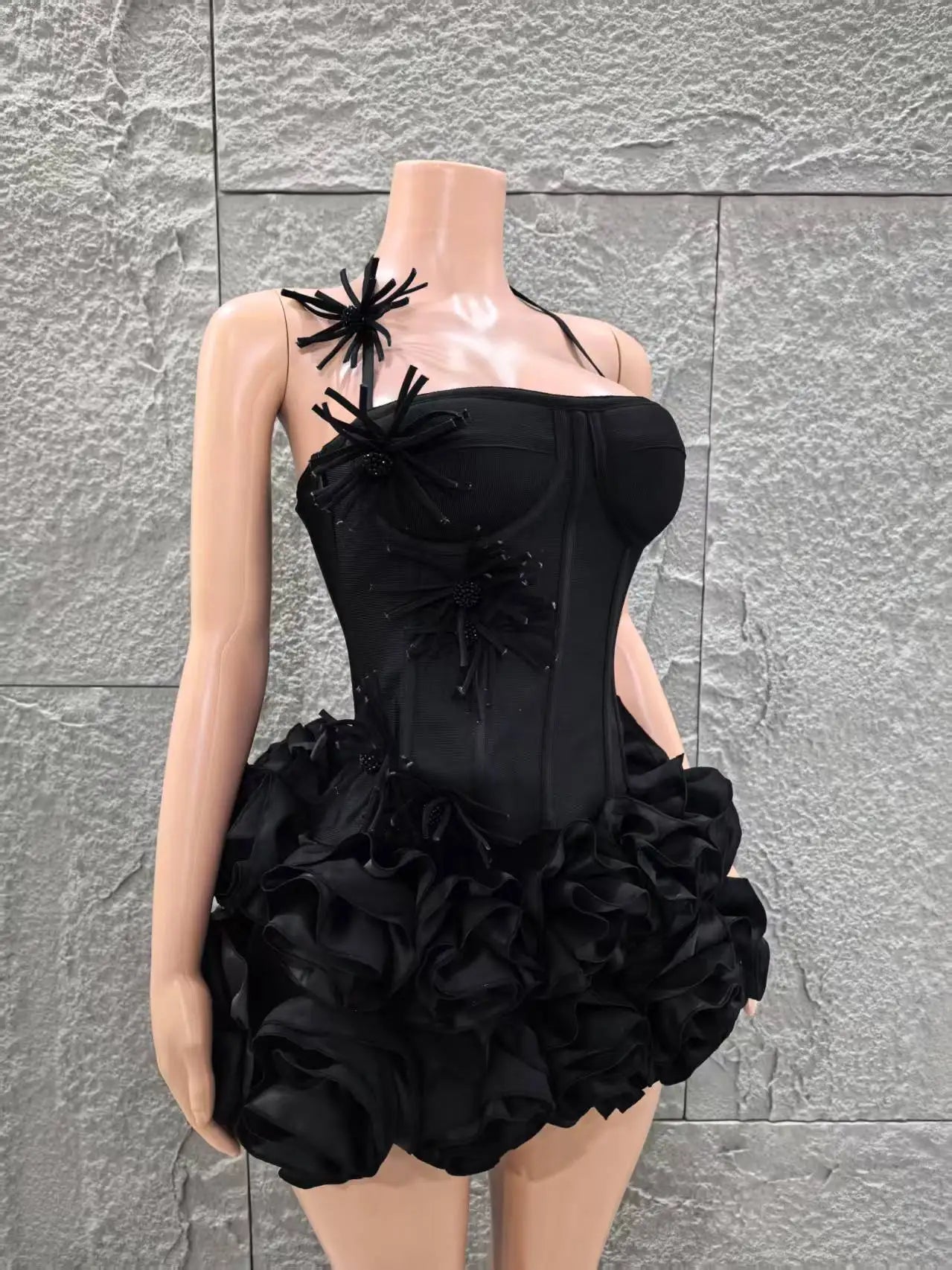 2 Pcs Women Sexy Strapless Dress Nightclub Party Wear