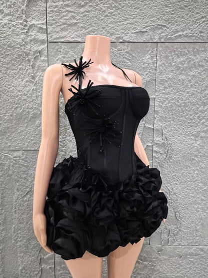 2 Pcs Women Sexy Strapless Dress Nightclub Party Wear