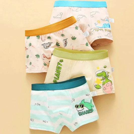4PCS Boys Cute Cotton Breathable Comfort Underwear