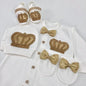 4 Pcs Boy/Girl Rhinestone Crown Jumpsuit Clothing