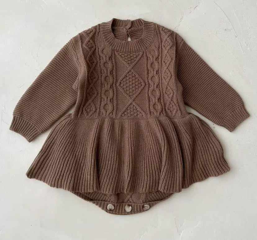 Baby Girls Knitted Bodysuit Long Sleeve Ruffled