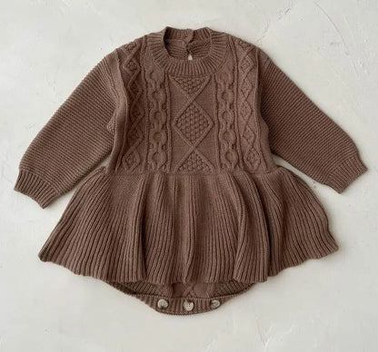 Baby Girls Knitted Bodysuit Long Sleeve Ruffled
