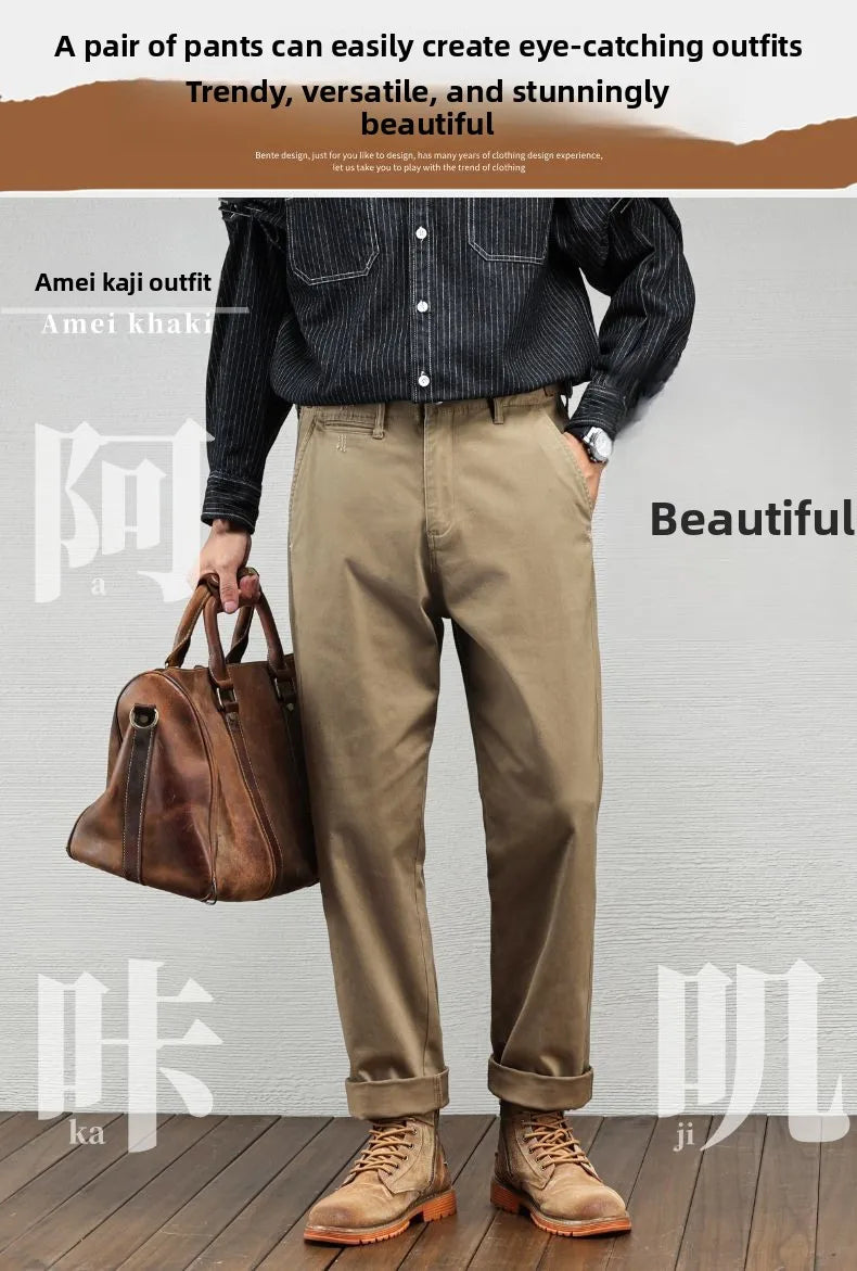 Casual Cotton Pants, Loose Straight Leg Workwear