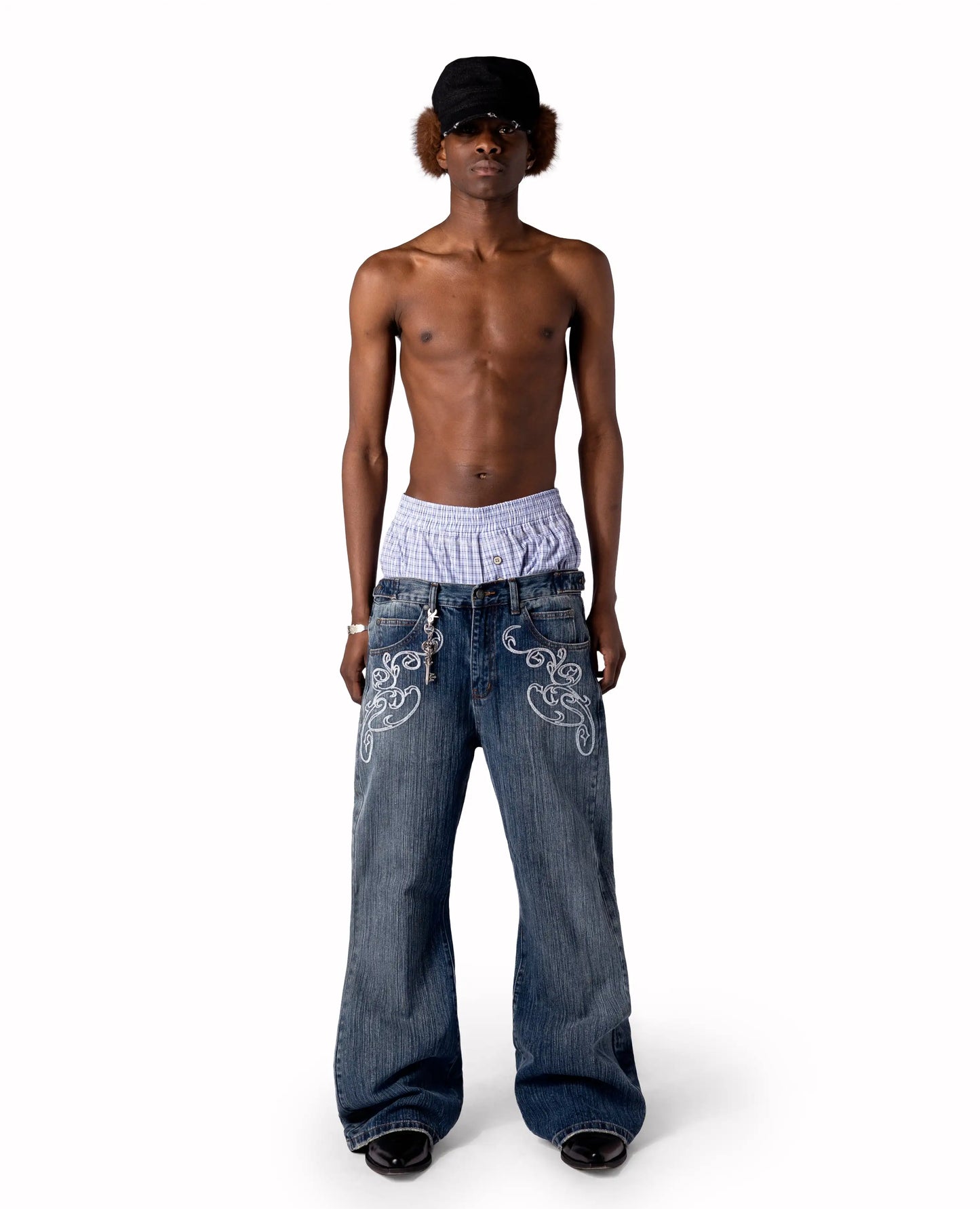 Men/Women Bootcut Jeans Vintage Washed Embroidery Pants