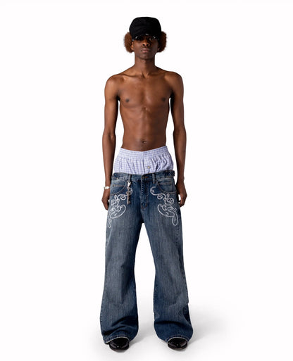 Men/Women Bootcut Jeans Vintage Washed Embroidery Pants