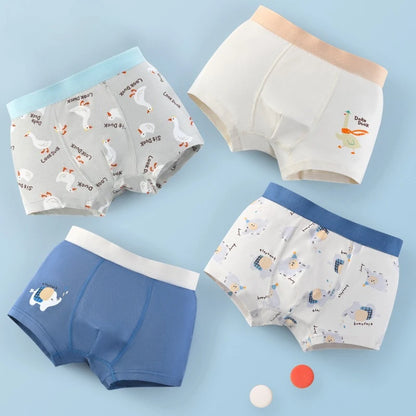 4PCS Boys Cute Cotton Antibacterial Cartoon Print Underwear