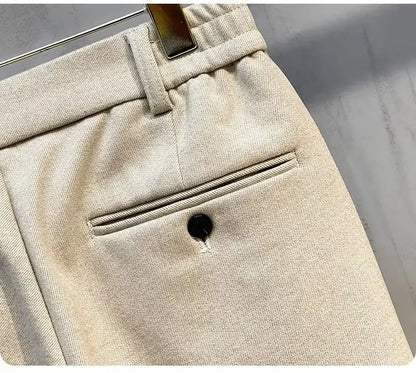 Men's Woolen Suit Pants Slim Straight Elastic Waist